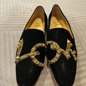 Christian Louboutin Black Loafers with Gold Accents